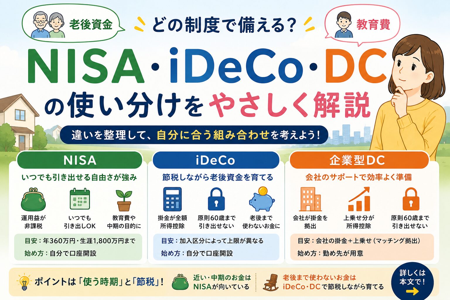 老後と教育費、どの制度で備える?NISA・iDeCo・DCの使い分けをやさしく